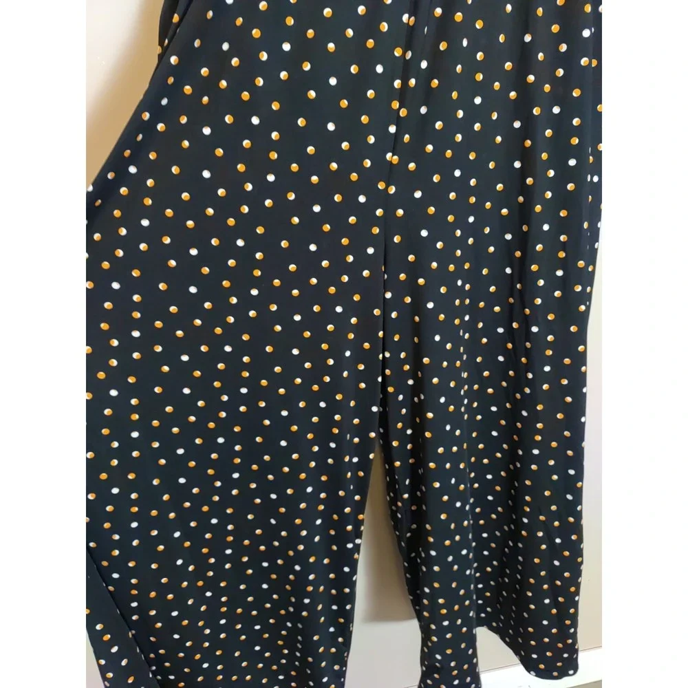 Roz & Ali‎ Black Orange White Polka Dot Sleeveless Ankle Jumpsuit Romper Size Xl